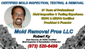 Certified Mold Removal company president Robert Ky displays his inspection and testing certifications for East Hanover, NJ homeowners.