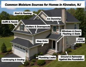 Foundation cracks and roof leaks let moisture inside. This requires homeowners to hire a mold remediation company for their Kinnelon, NJ home.