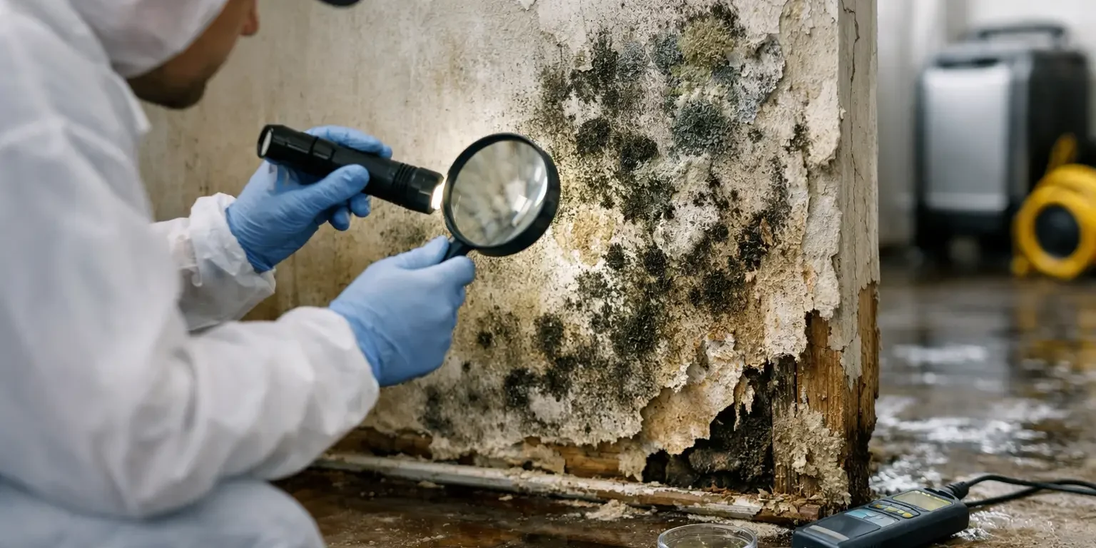 Mold inspection and testing after water damage in the basement of a residential home