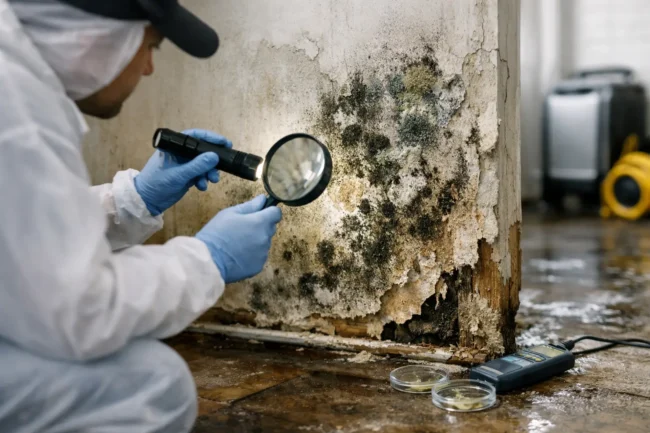 Mold inspection and testing after water damage in the basement of a residential home