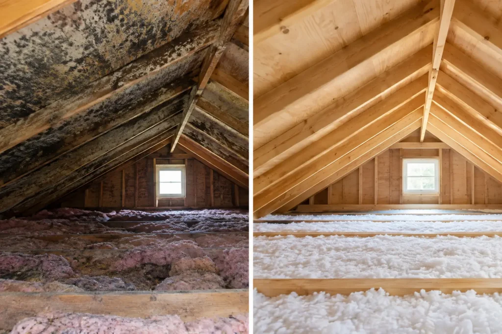 Attic Mold Cleanup Before and After Results